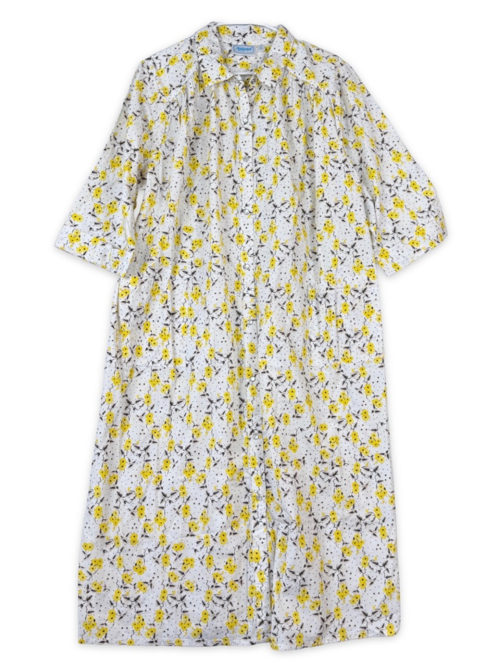National Muumuu Housedress Womens Plus 1X White Yellow Floral Pearl Snap NWT